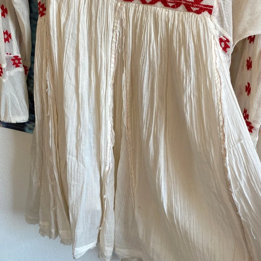 Free People Cream and Red Embroidered sheer Long Sleeve Dress - Picture 3 of 16